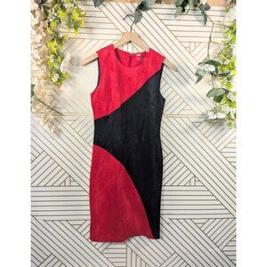 CALVIN KLEIN Women's Faux Suede Red And Black Colorblock Cocktail Dress 2 HEMMED